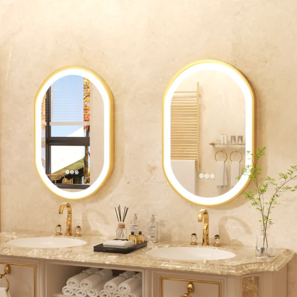 Gold Frame Oval Bathroom Mirror LED Lighted - Image 3