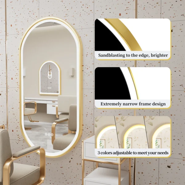 Gold Frame Oval Bathroom Mirror LED Lighted - Image 5