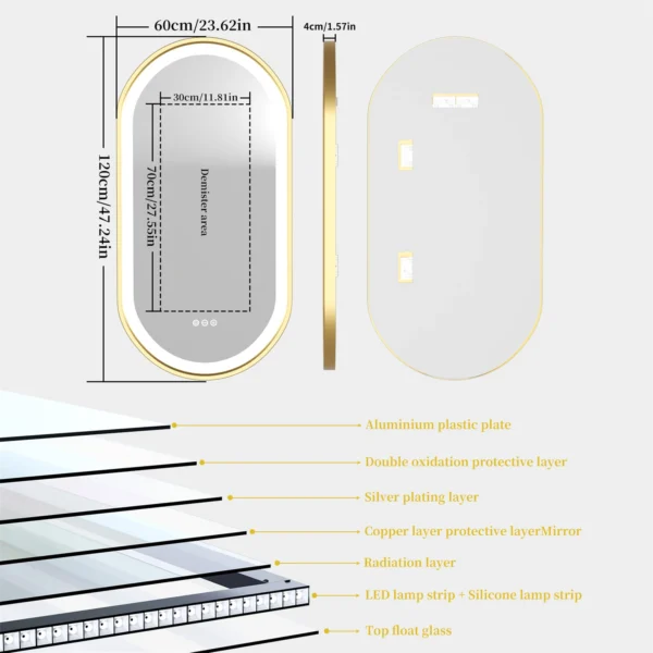 Gold Frame Oval Bathroom Mirror LED Lighted - Image 4