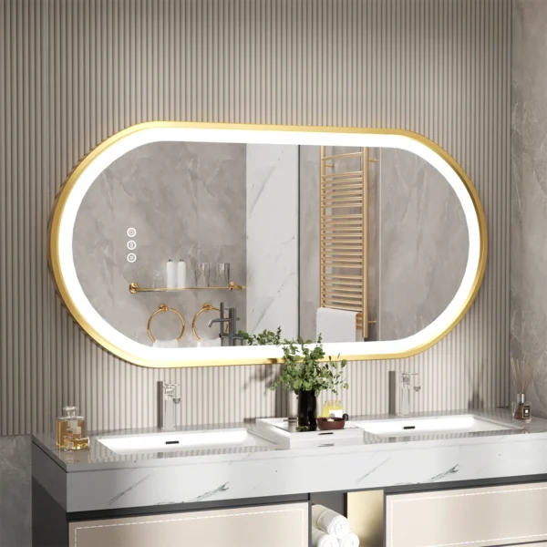 Gold Frame Oval Bathroom Mirror LED Lighted - Image 2